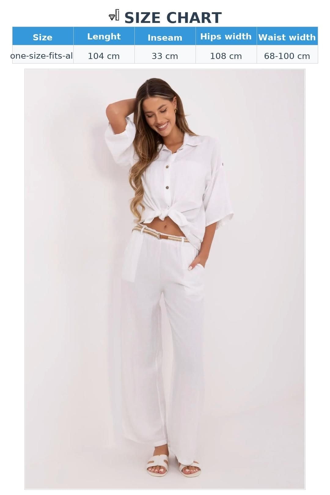 Love Lace Love Lace Women's Boho Linen Viscose High Waist Wide Trousers in White - 4