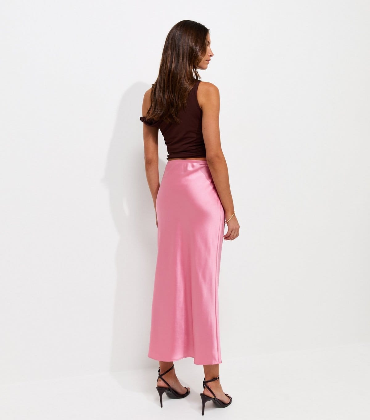 New Look Women's Pink Satin Bias Cut Midi Skirt New Look - 4