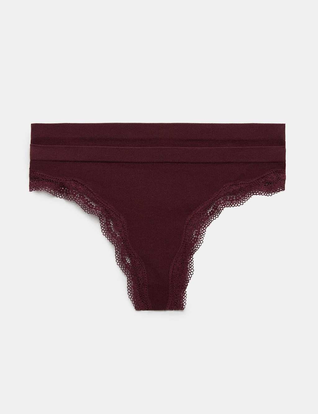 Marks & Spencer M&S 2 Pack Jasmine Lace Seamless Thongs Dark Wine