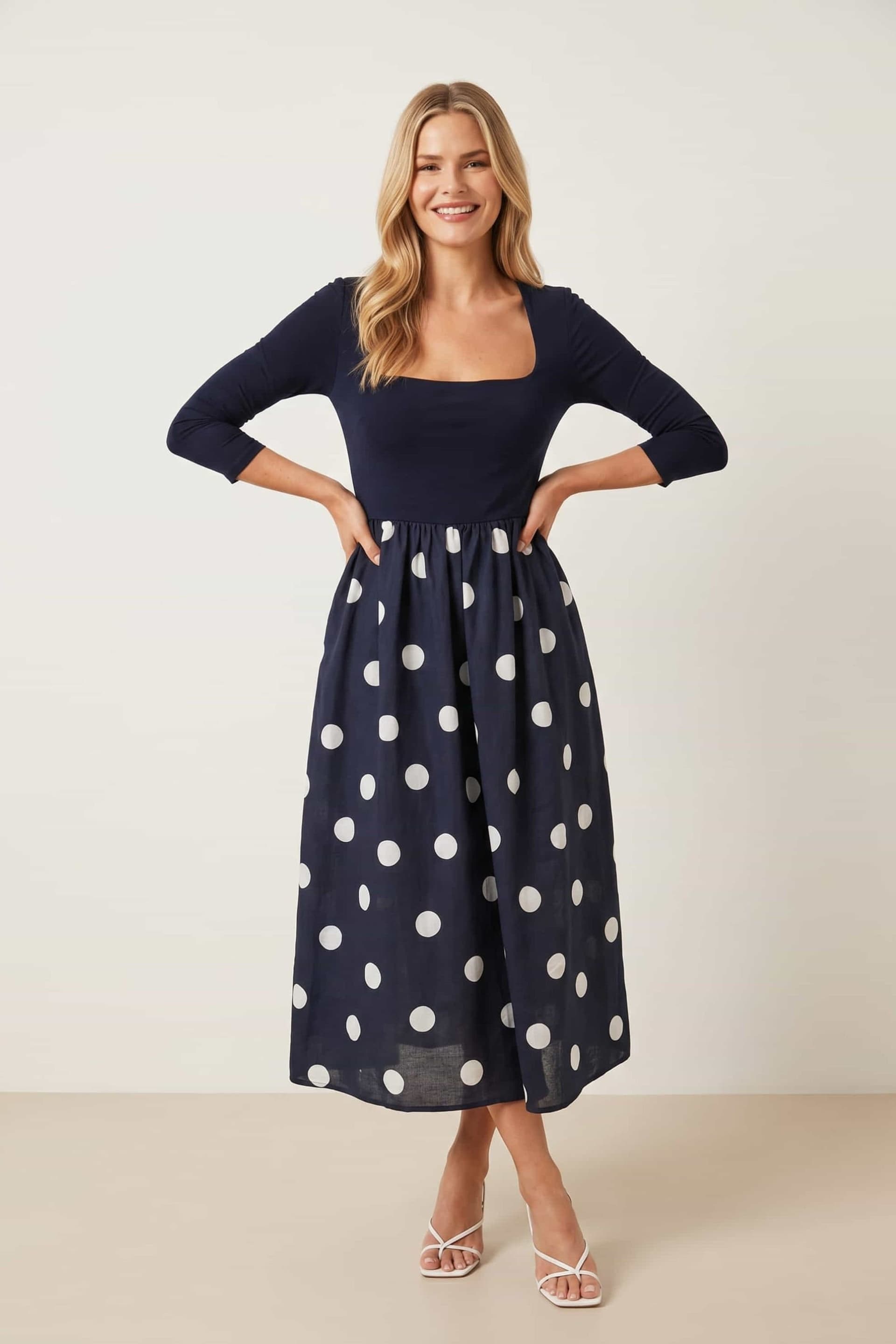 Style Cheat Style Cheat Women's Sadie Navy & Cream Polka Dot 3/4 Sleeve Dress