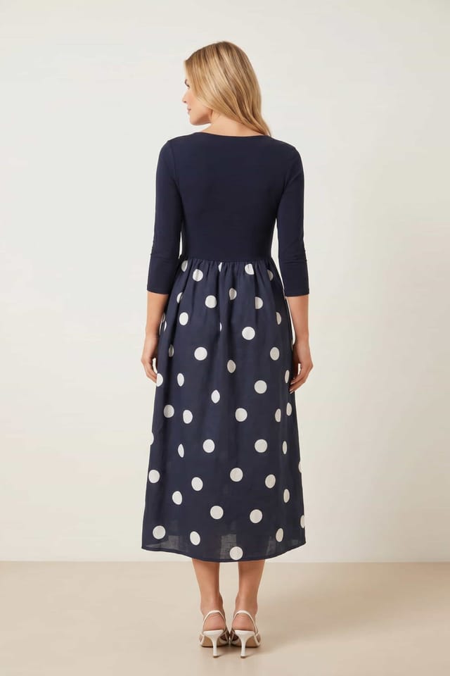 Style Cheat Style Cheat Women's Sadie Navy & Cream Polka Dot 3/4 Sleeve Dress - 3