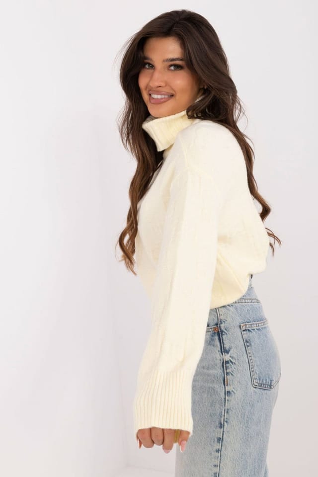 Love Lace Love Lace Women's Textured Acrylic Blend Turtleneck Sweater in Cream - 2