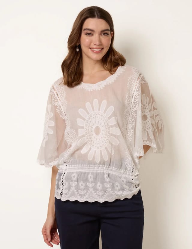 Blue Vanilla Sun Flower Lace Sleeve Blouse - 3