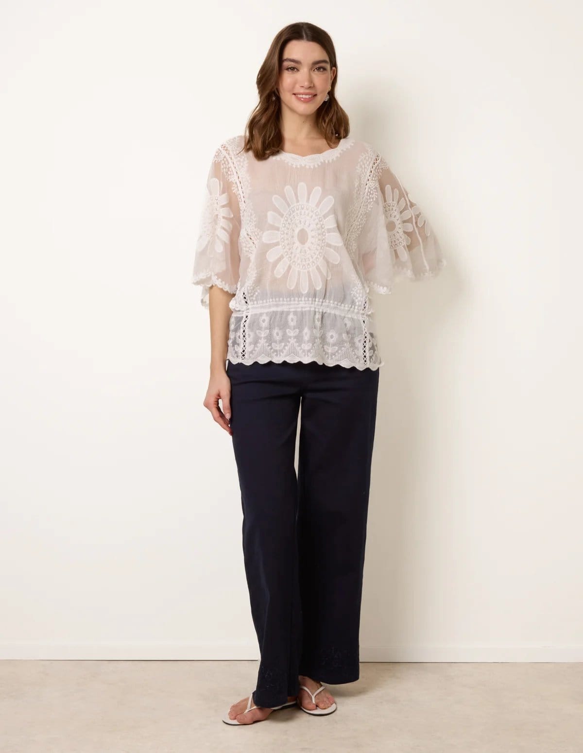 Blue Vanilla Sun Flower Lace Sleeve Blouse - 4
