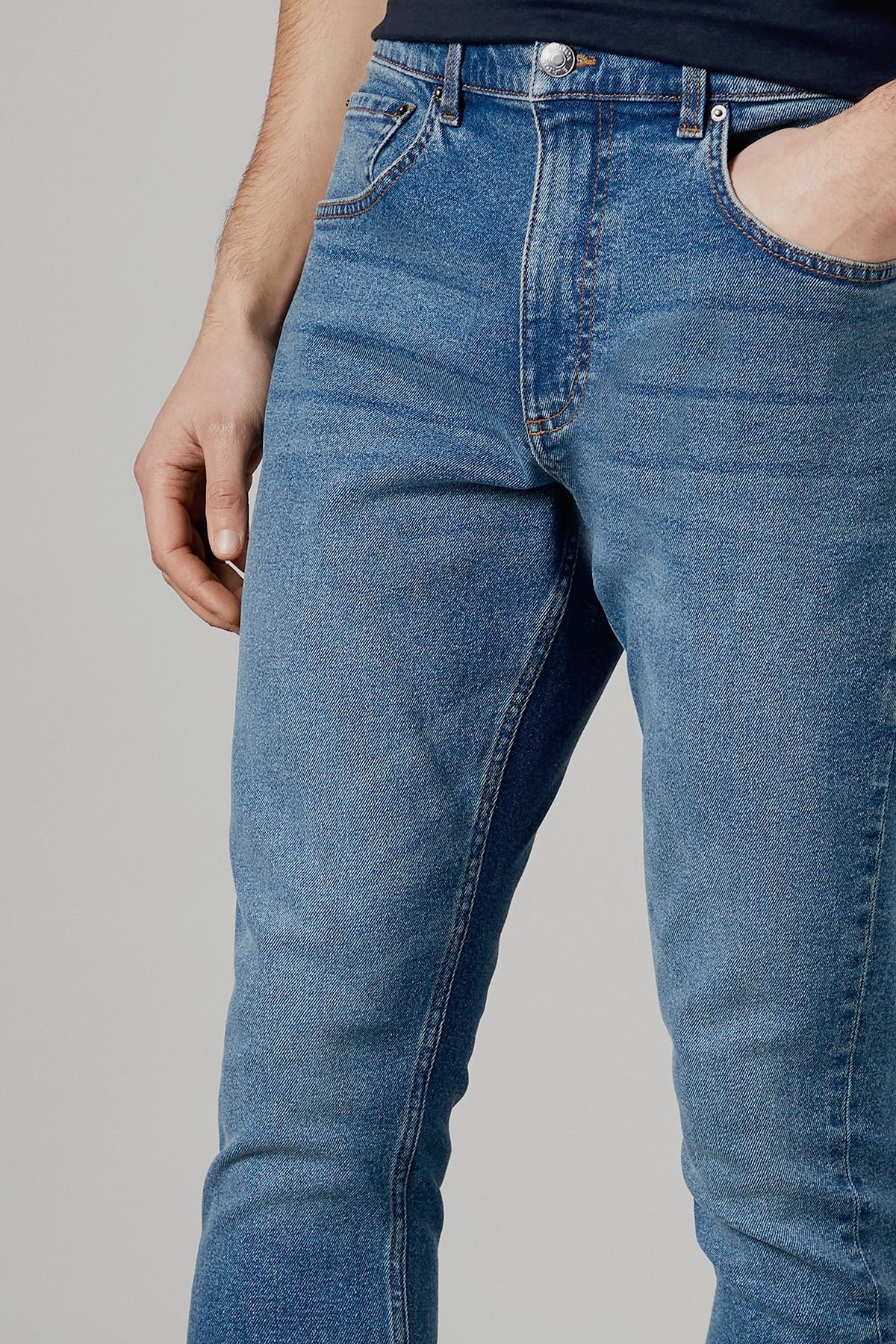 Burton Burton Men's Stone Wash Stretch Slim Fit Jeans in Light Blue - 3