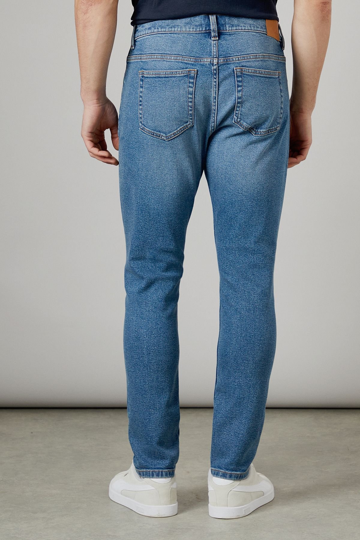 Burton Burton Men's Stone Wash Stretch Slim Fit Jeans in Light Blue - 4