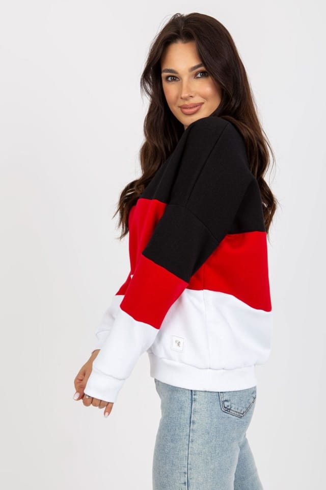 Love Lace Love Lace Women's Cotton V Neck Long Sleeve Color Detail Sweatshirt in Black - 2