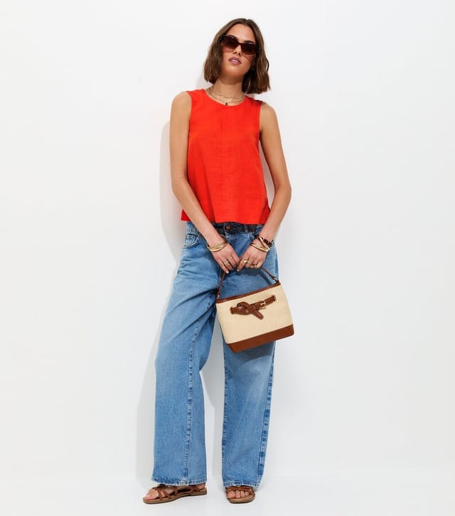 New Look Women's Bright Red Linen Blend Sleeveless Top New Look - 3