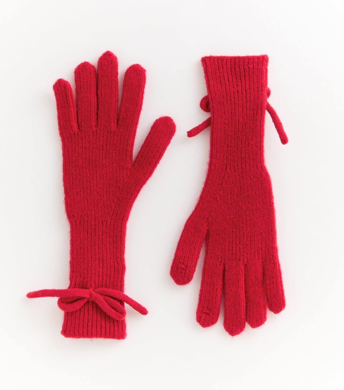 New Look Bright Red Bow Embellished Long Knitted Gloves New Look
