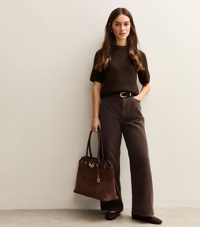 New Look Women's Petite Brown Adalae High Waisted Wide Leg Jeans New Look - 2