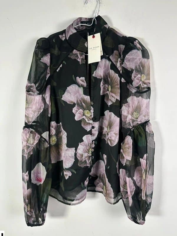 Ted Baker Ted baker 8 size 1 blouse lilac black chiffon boho floral new bnwt