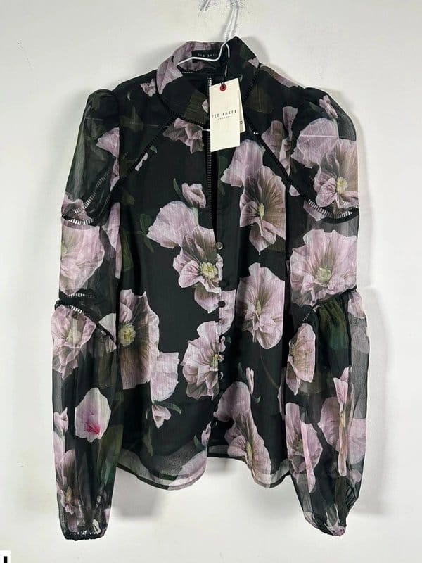 Ted Baker Floral Lilac Black Chiffon Blouse