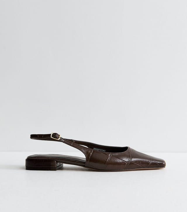 New Look Women's Dark Brown Croc Embossed Pointed Slingback Pumps Vegan New Look - 3