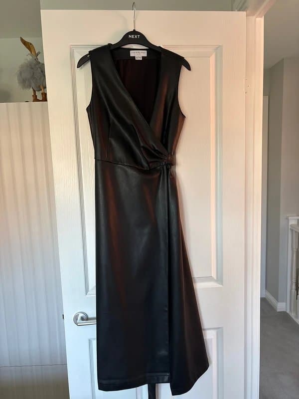 Never Fully Dressed Never Fully Dressed wrap faux leather dress, size 8.