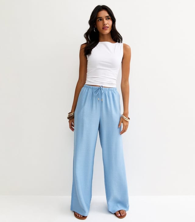 New Look Women's Light Blue Drawstring Wide Leg Trousers New Look - 3