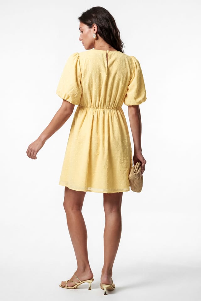 Lovedrobe Lovedrobe Women's Scalloped V Neck Starfish Button Mini Dress in Lemon - 2