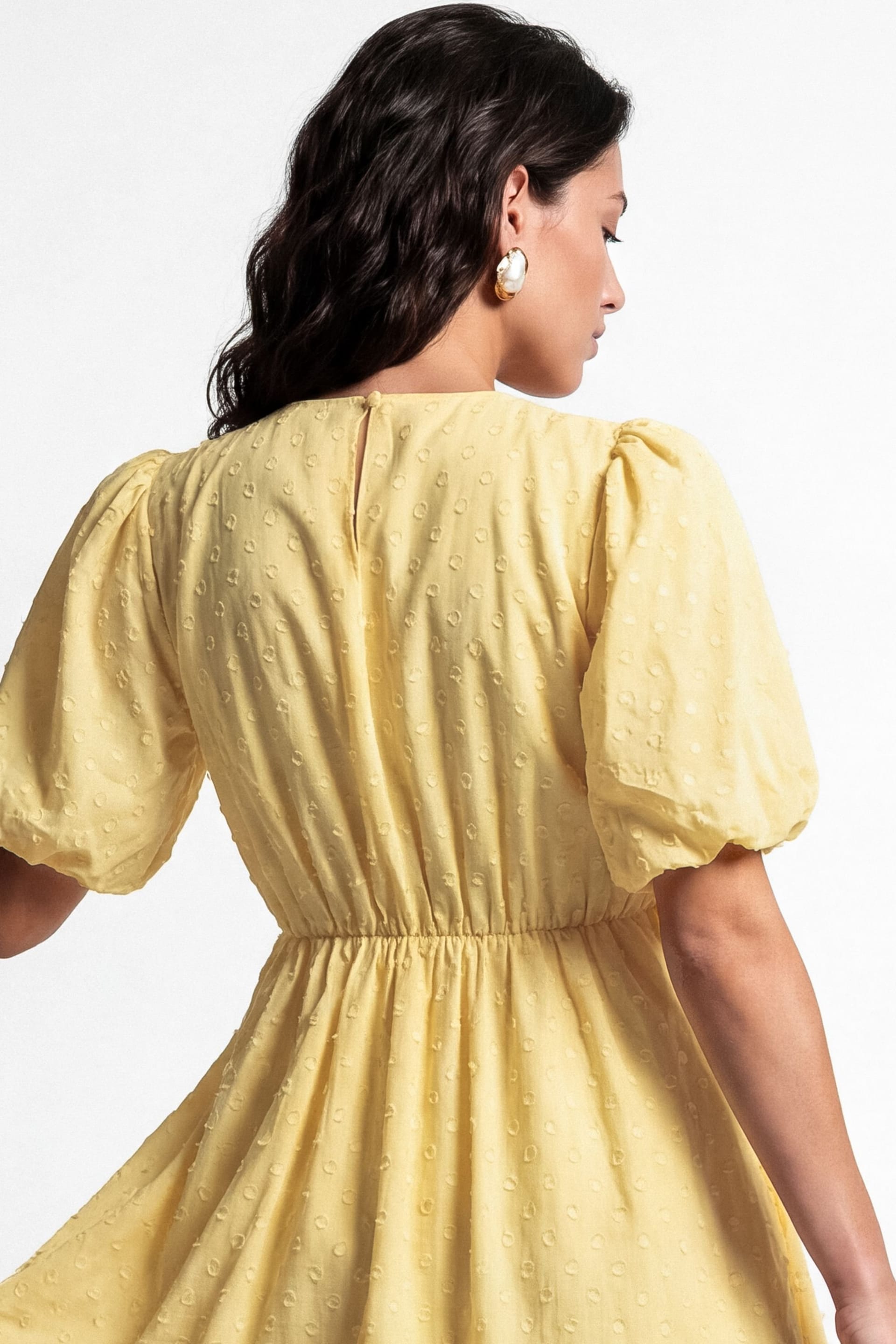 Lovedrobe Lovedrobe Women's Scalloped V Neck Starfish Button Mini Dress in Lemon - 4