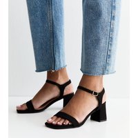 New Look Women's Black Faux Suede Square Toe Block Heel Sandals Vegan New Look - 3