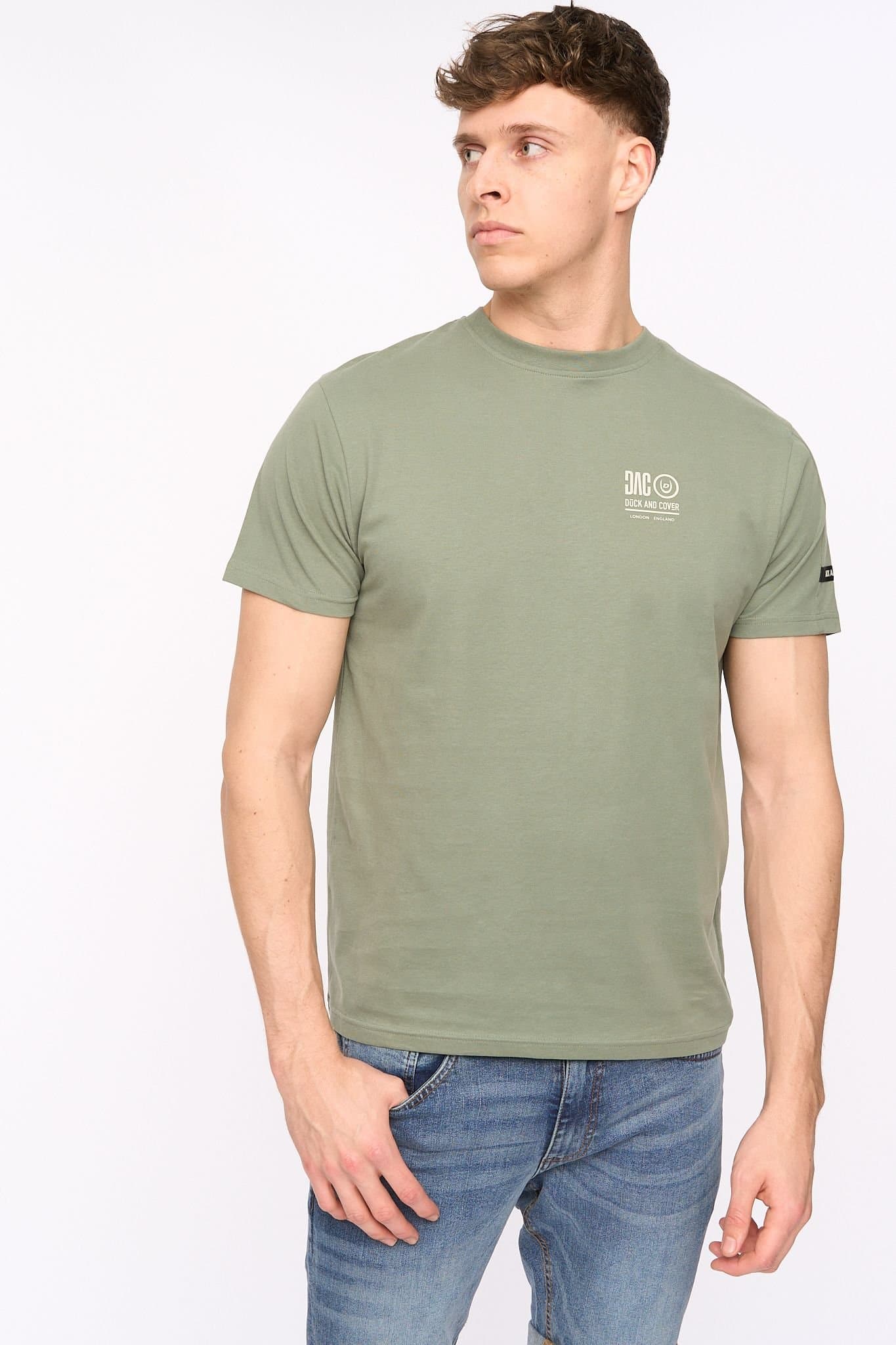 Duck and Cover Duck and Cover Men's Lynnfold Crew Neck T-Shirt with Subtle Branding in Olive