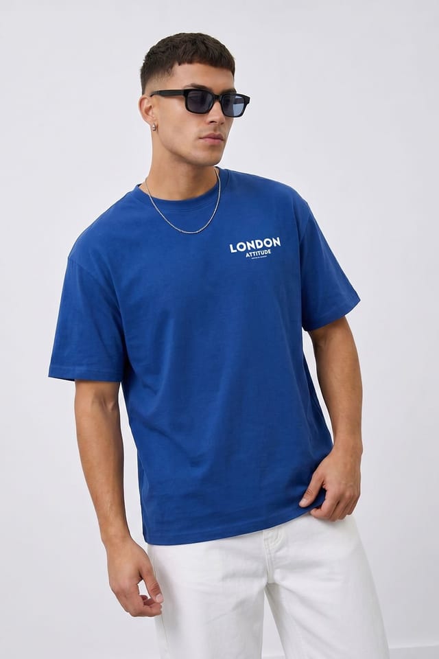 LONDON ATTITUDE LONDON ATTITUDE Men's Tokyo Dragon Oversized Heavyweight Cotton T-Shirt in Royal - 3