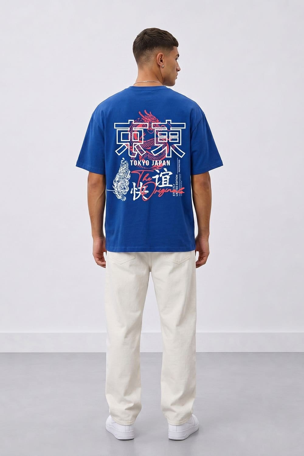 LONDON ATTITUDE LONDON ATTITUDE Men's Tokyo Dragon Oversized Heavyweight Cotton T-Shirt in Royal - 4