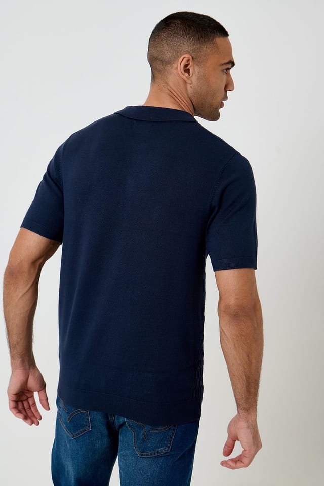 Threadbare Threadbare Men's Textured Knit Quarter Zip Polo in Navy - 2