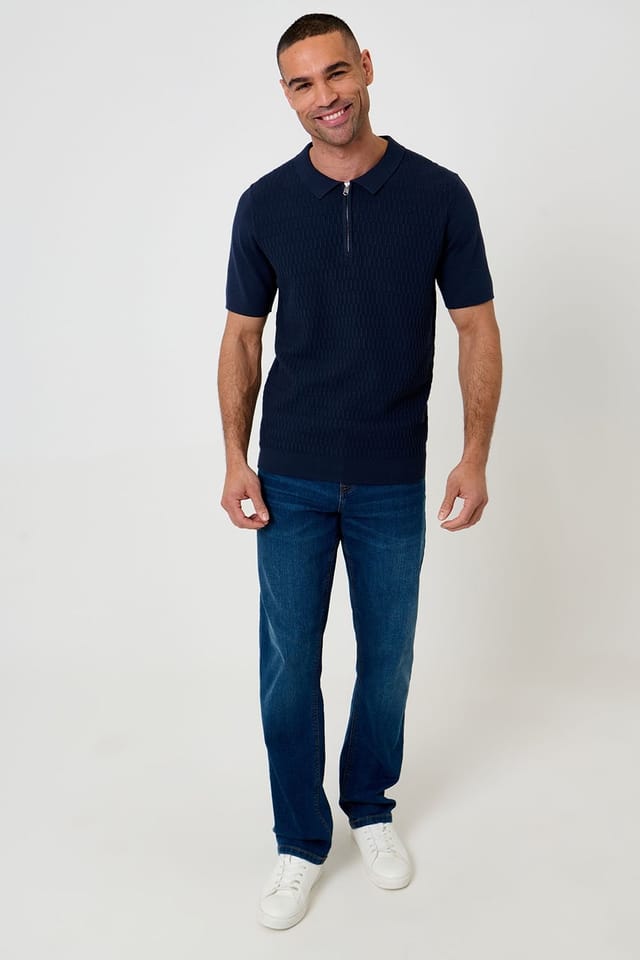 Threadbare Threadbare Men's Textured Knit Quarter Zip Polo in Navy - 3