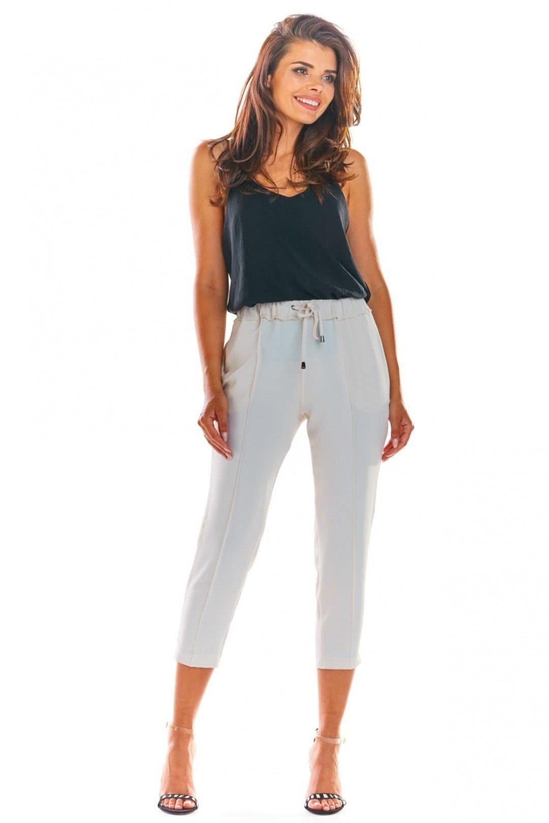 Love Lace Love Lace Women's Beige Cigarette Trousers with Ruffle Waist