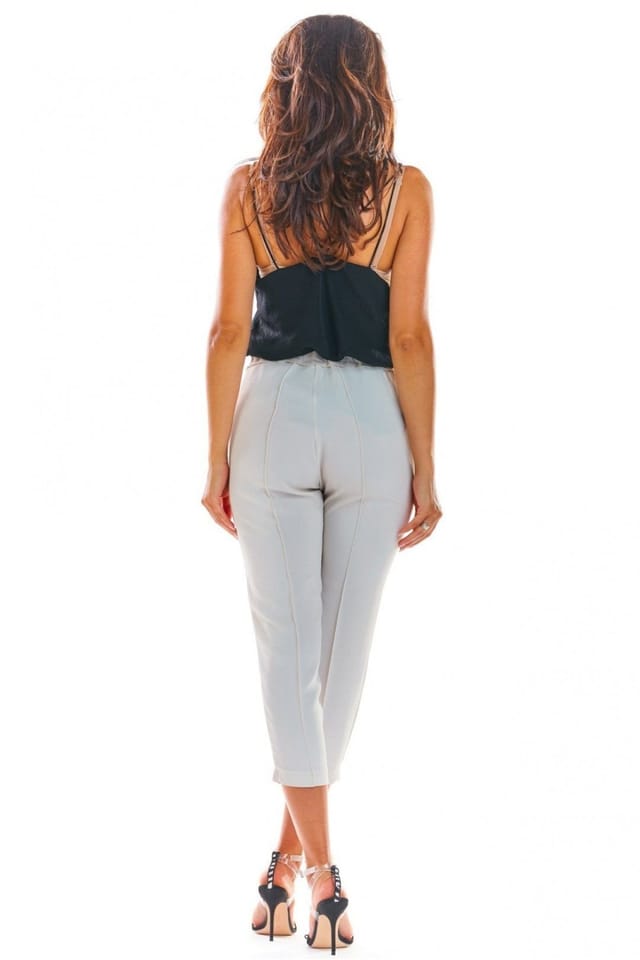 Love Lace Love Lace Women's Elegant Cigarette Trousers with Ruffle Waist in Beige - 3