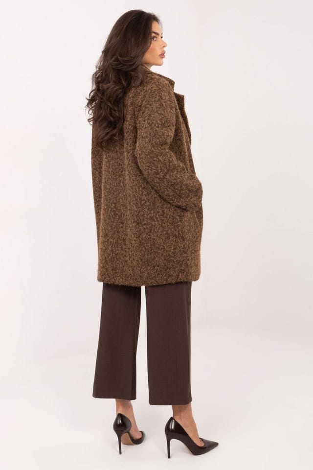 Love Lace Love Lace Women's Textured Button Front Coat with Detachable Brooch in Brown - 3
