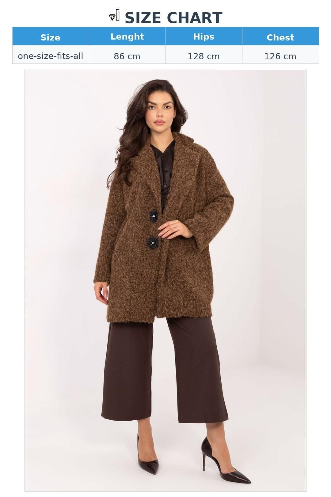 Love Lace Love Lace Women's Textured Button Front Coat with Detachable Brooch in Brown - 4