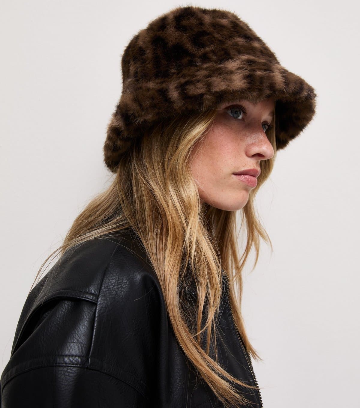 New Look Brown Leopard Print Faux Fur Bucket Hat New Look
