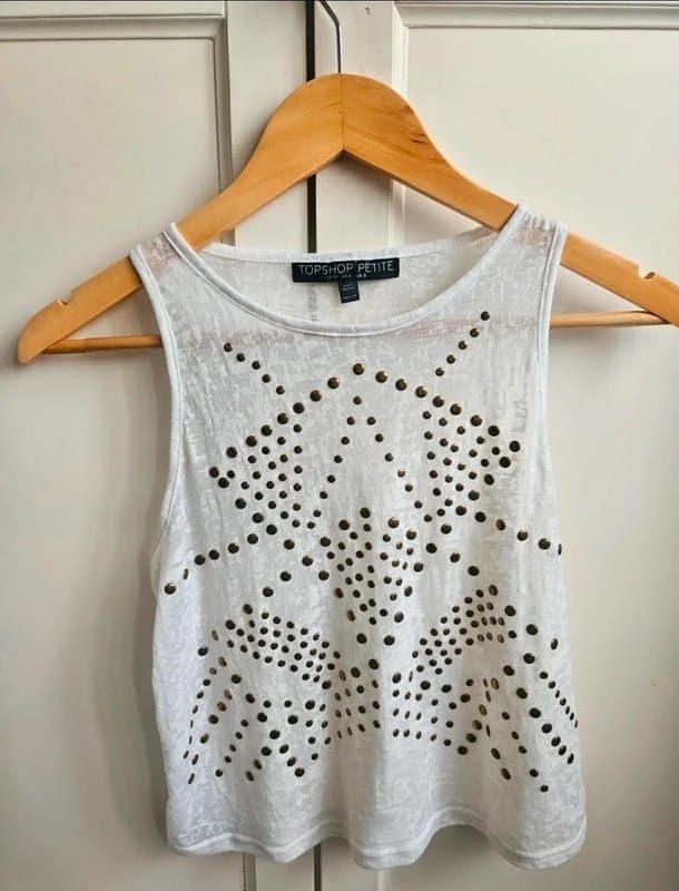 Topshop Ladies TopShop Y2K 2000s Style Embellished Gold Sequin Vest Cami Top Size 8