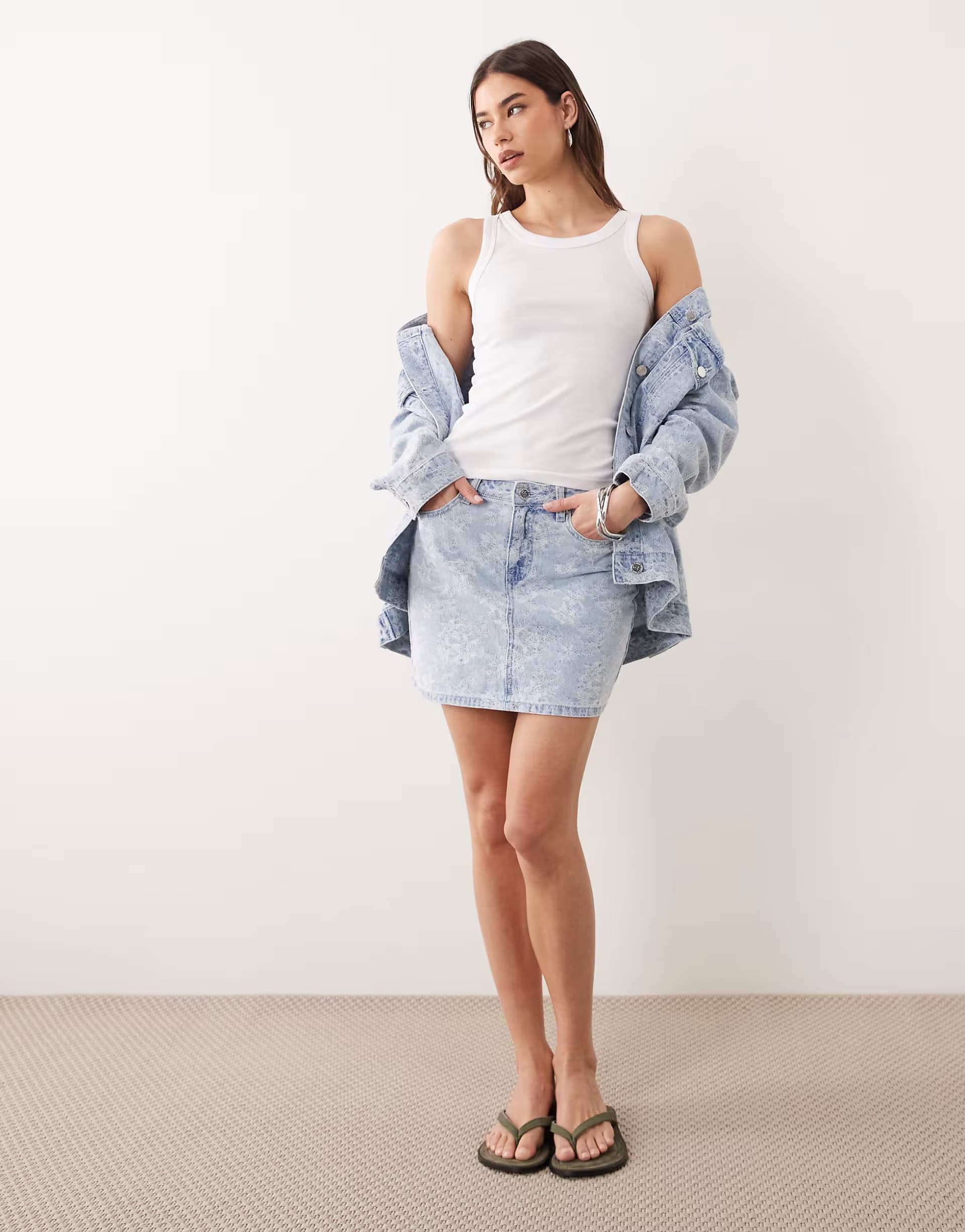 ASOS Miss Selfridge denim mini skirt co-ord with floral detail