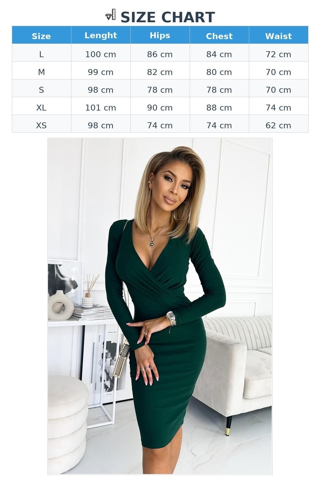 Love Lace Love Lace Women's Fitted Envelope Neck Long Sleeve Dress in Dark Green - 4