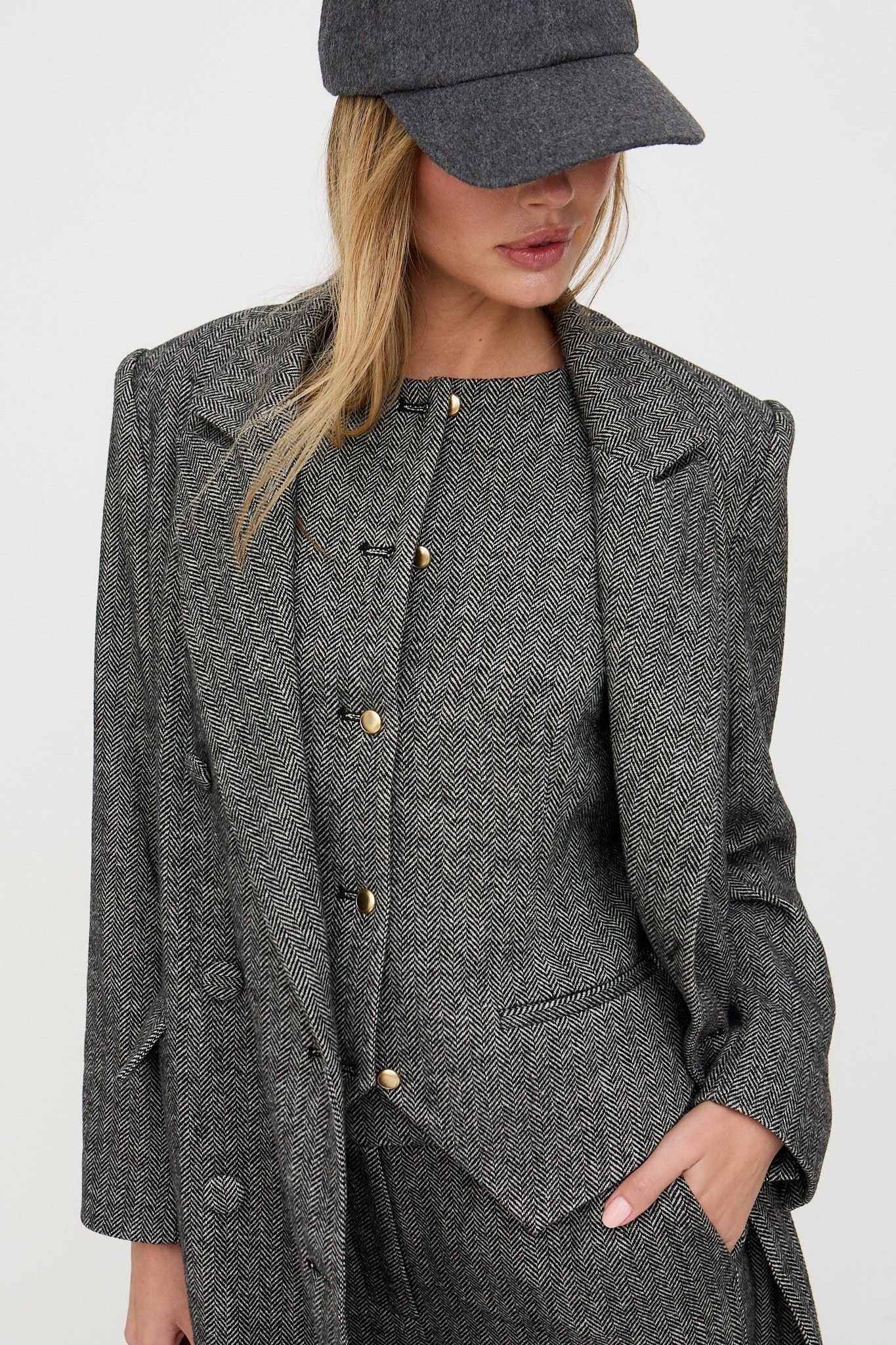 Lily and Lionel Lily and Lionel Women's Pandora Tailored Herringbone Print Waistcoat In Grey - 2