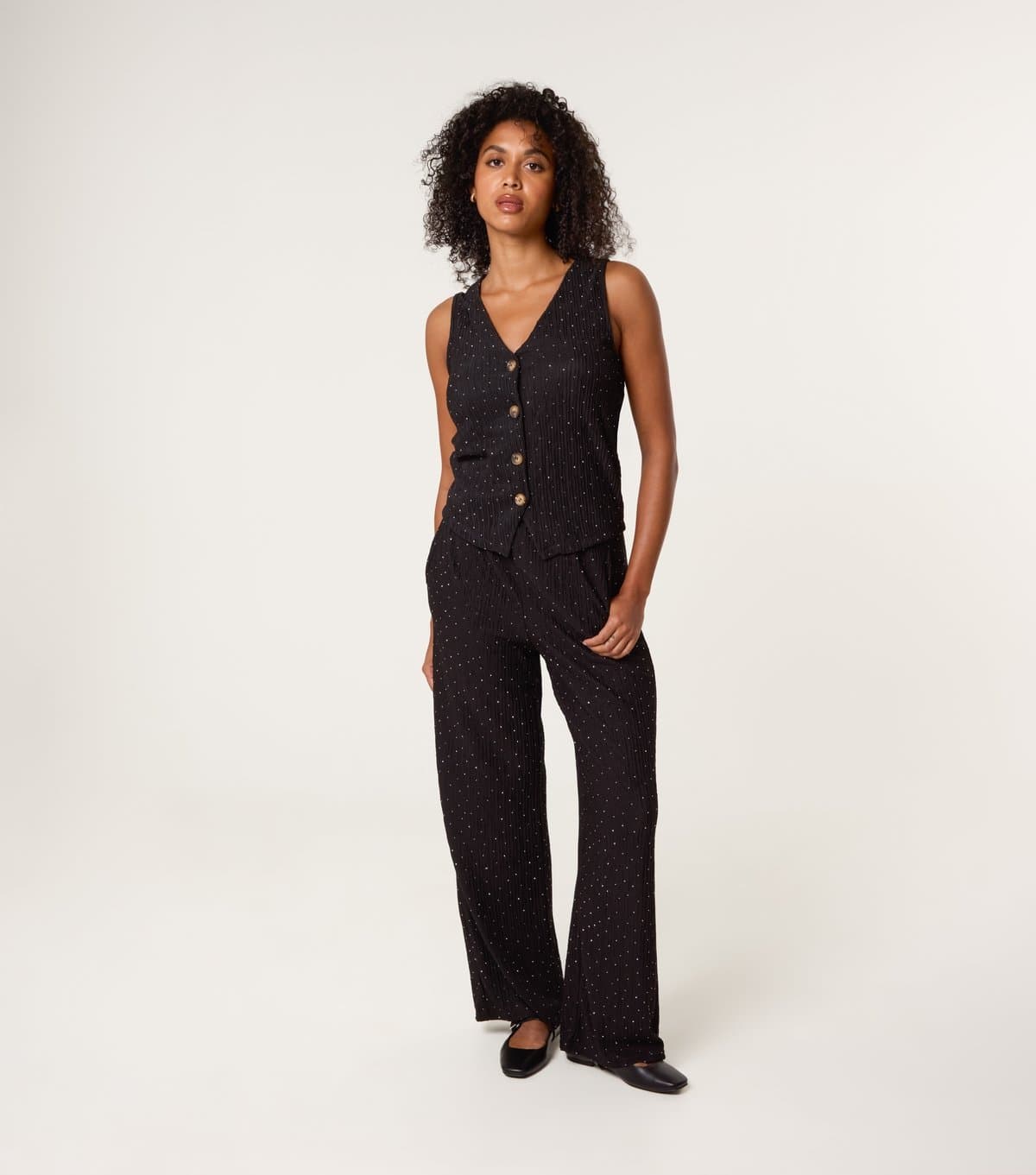 Blue Vanilla Women's Black Diamante Embellished Waistcoat and Trousers Set Blue Vanilla New Look