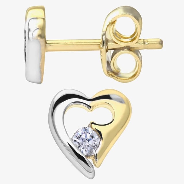 T.H.Baker T.H.Baker Women's 9ct Two-Colour Open Heart Cubic Zirconia Stud Earrings E1014YW in Gold - 2