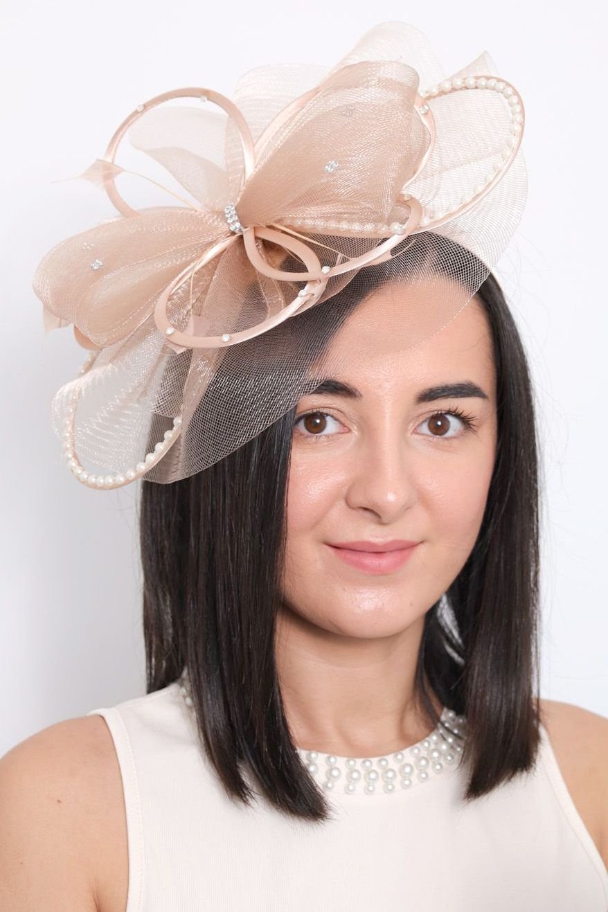 PEACH ACCESSORIES PEACH ACCESSORIES Women's Jewelled Temptation Exquisite Feathered Fascinator in Nude - 2