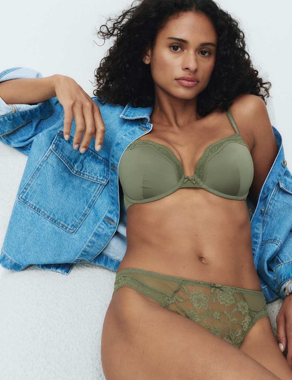 Marks & Spencer M&S Jasmine Lace Wired Demi Cup Bra (A-E) Khaki