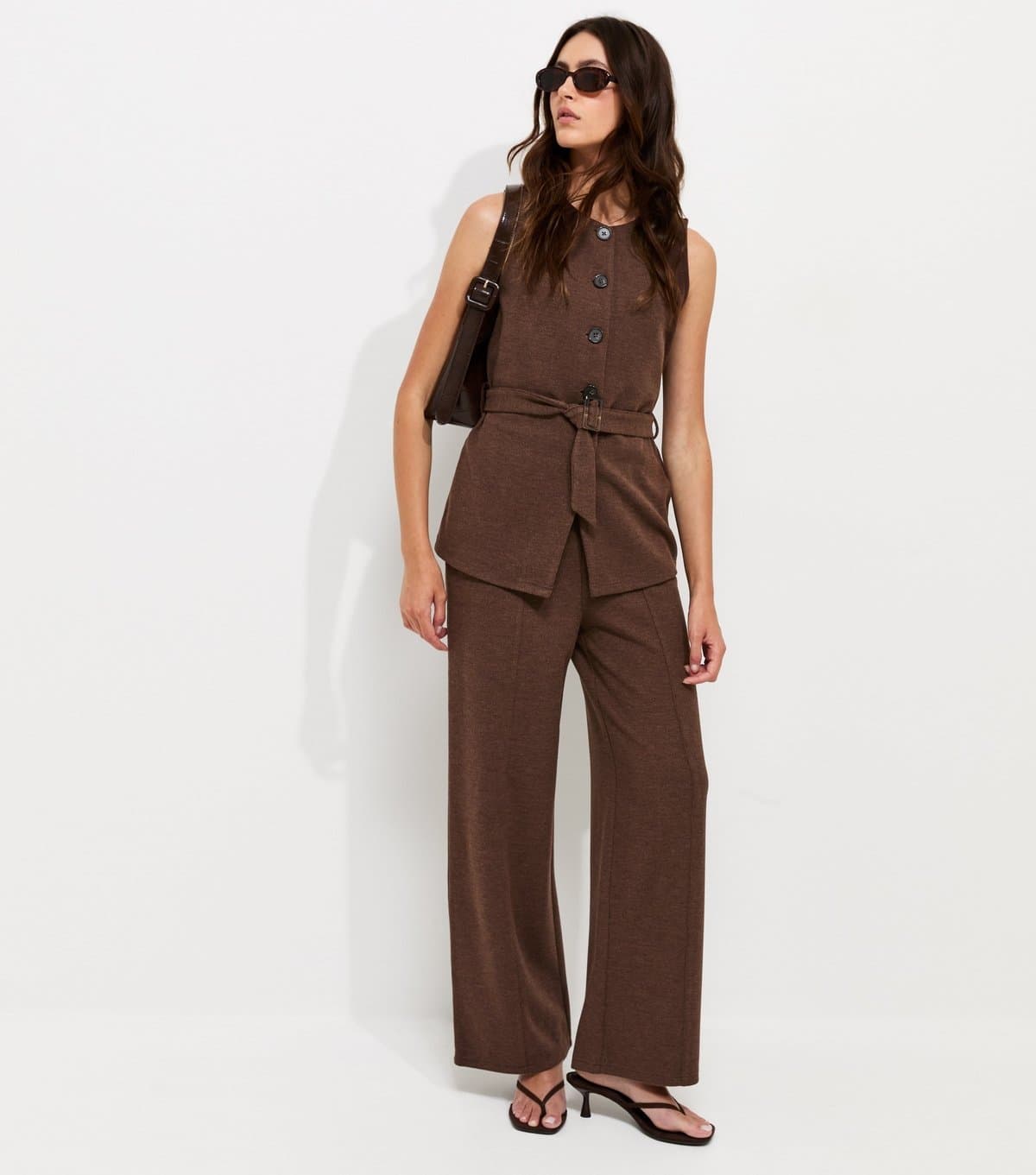 New Look Women's Dark Brown Soft Touch Belted Waistcoat New Look