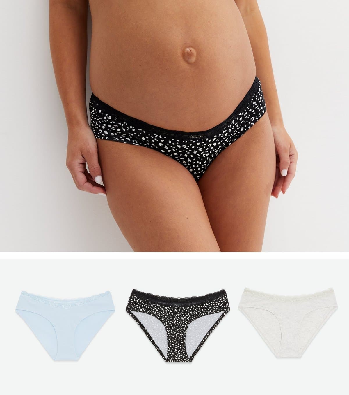 New Look Women's Maternity 3 Pack Pale Blue Cream and Black Animal Print Briefs New Look