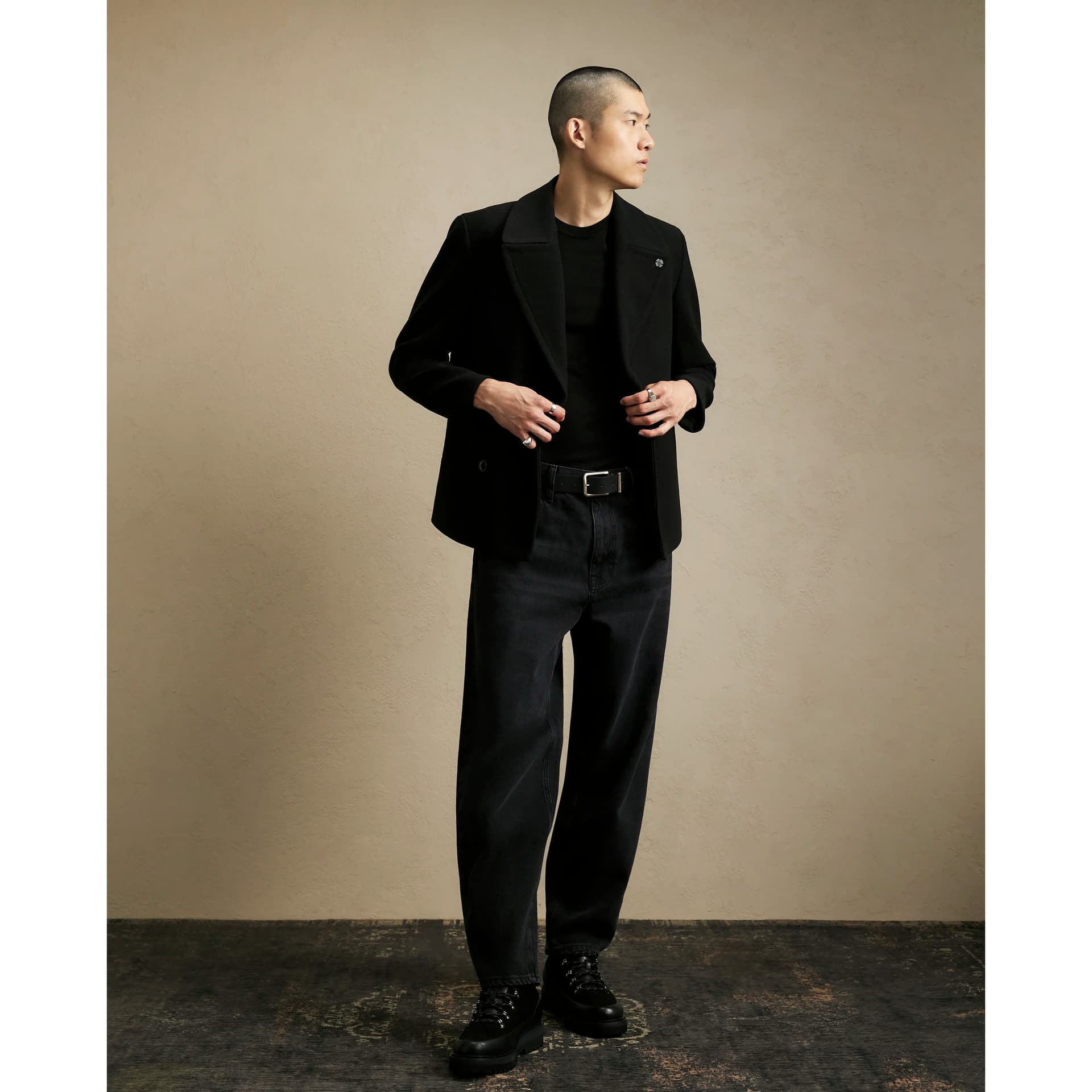 River Island Mens River Island Black Single Breasted Peacoat