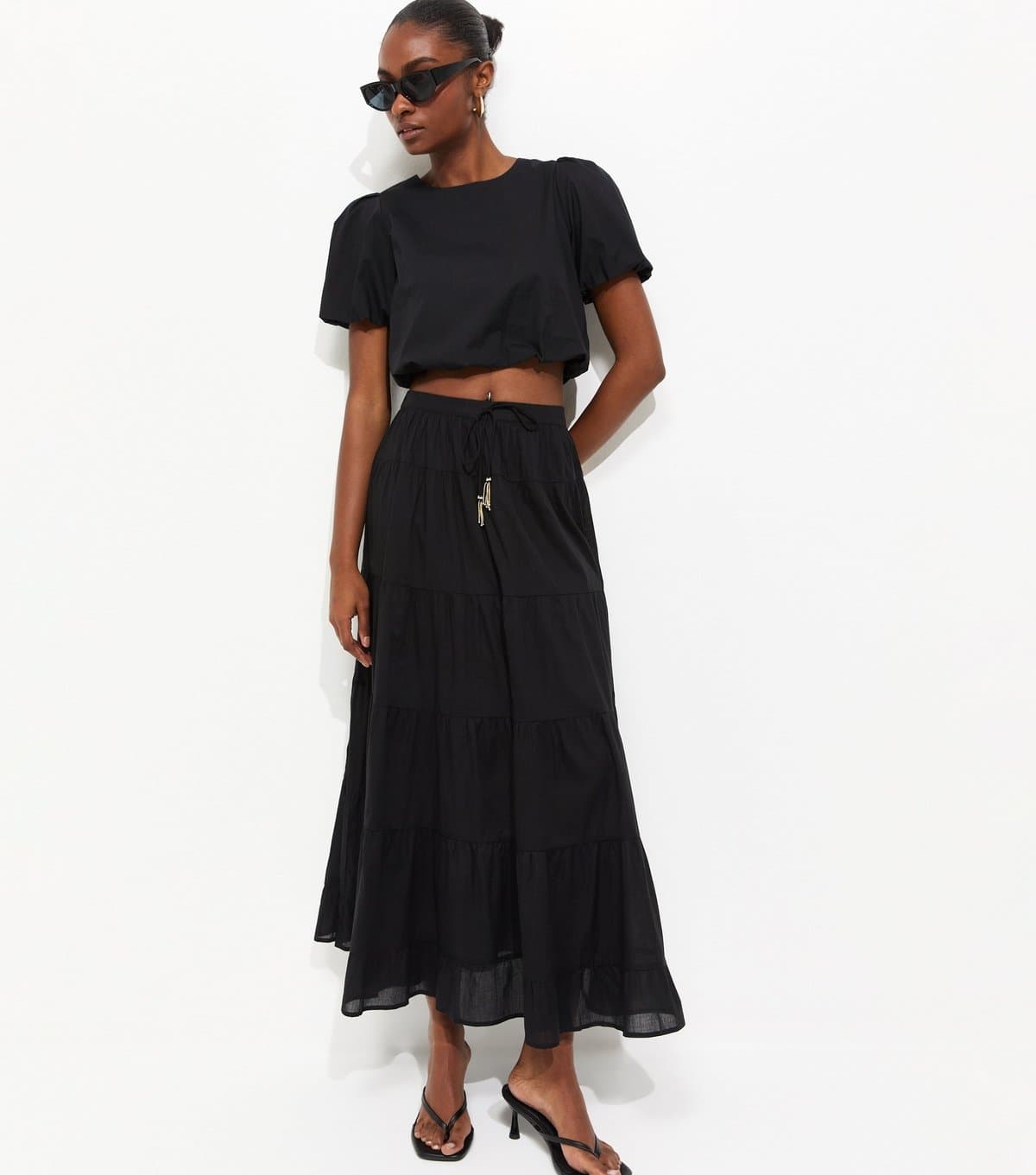 New Look Women's Black Tiered Midi Skirt New Look