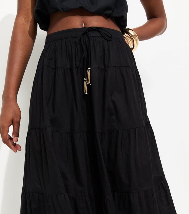 New Look Women's Black Tiered Midi Skirt New Look - 2