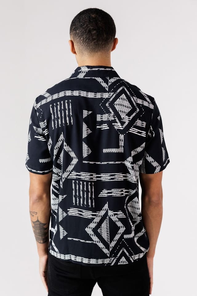 French Connection French Connection Men's Tribal Print Short Sleeve Shirt in Black - 2