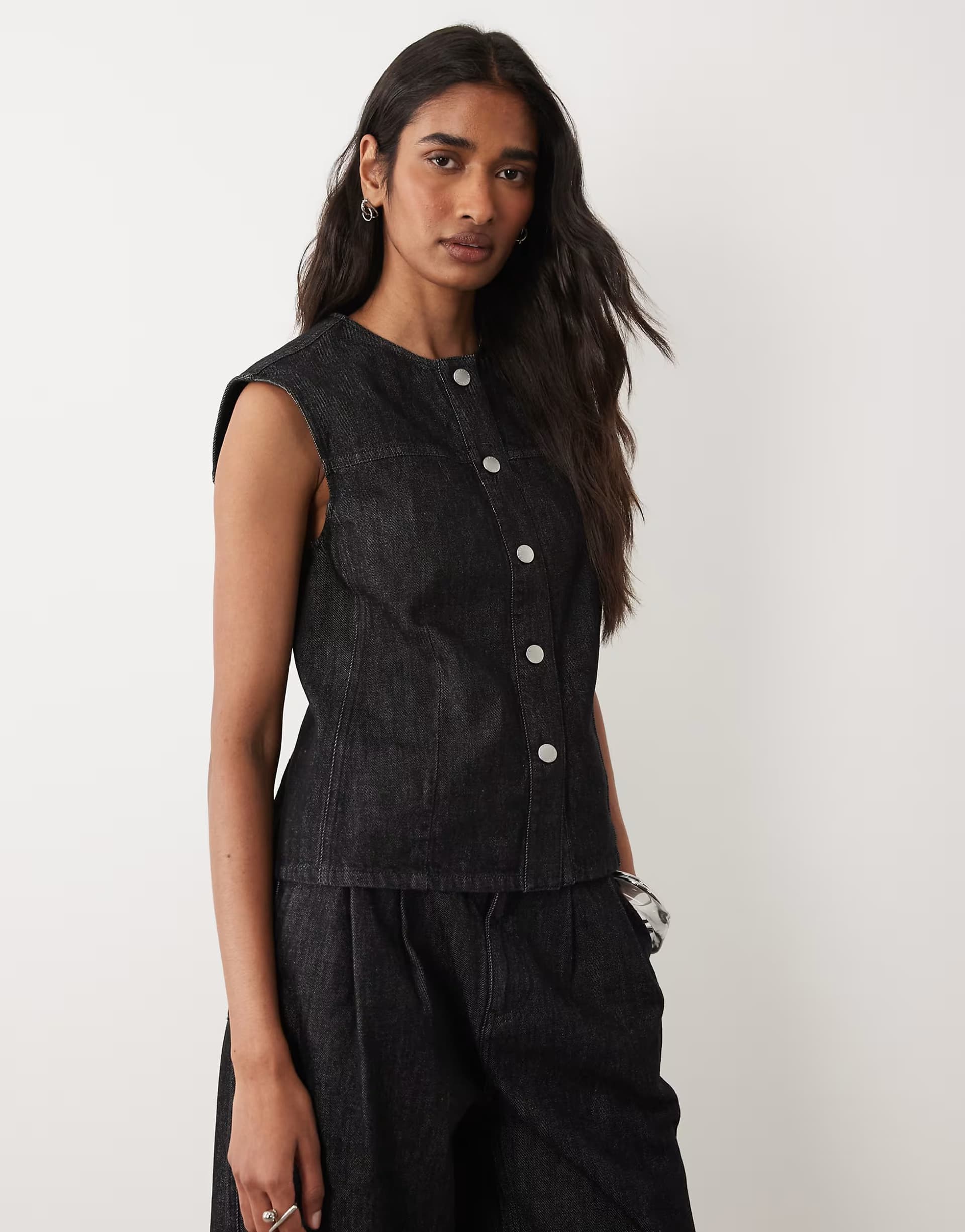 ASOS Barbour Myra co-ord relaxed overdyed denim sleeveless denim shirt in black