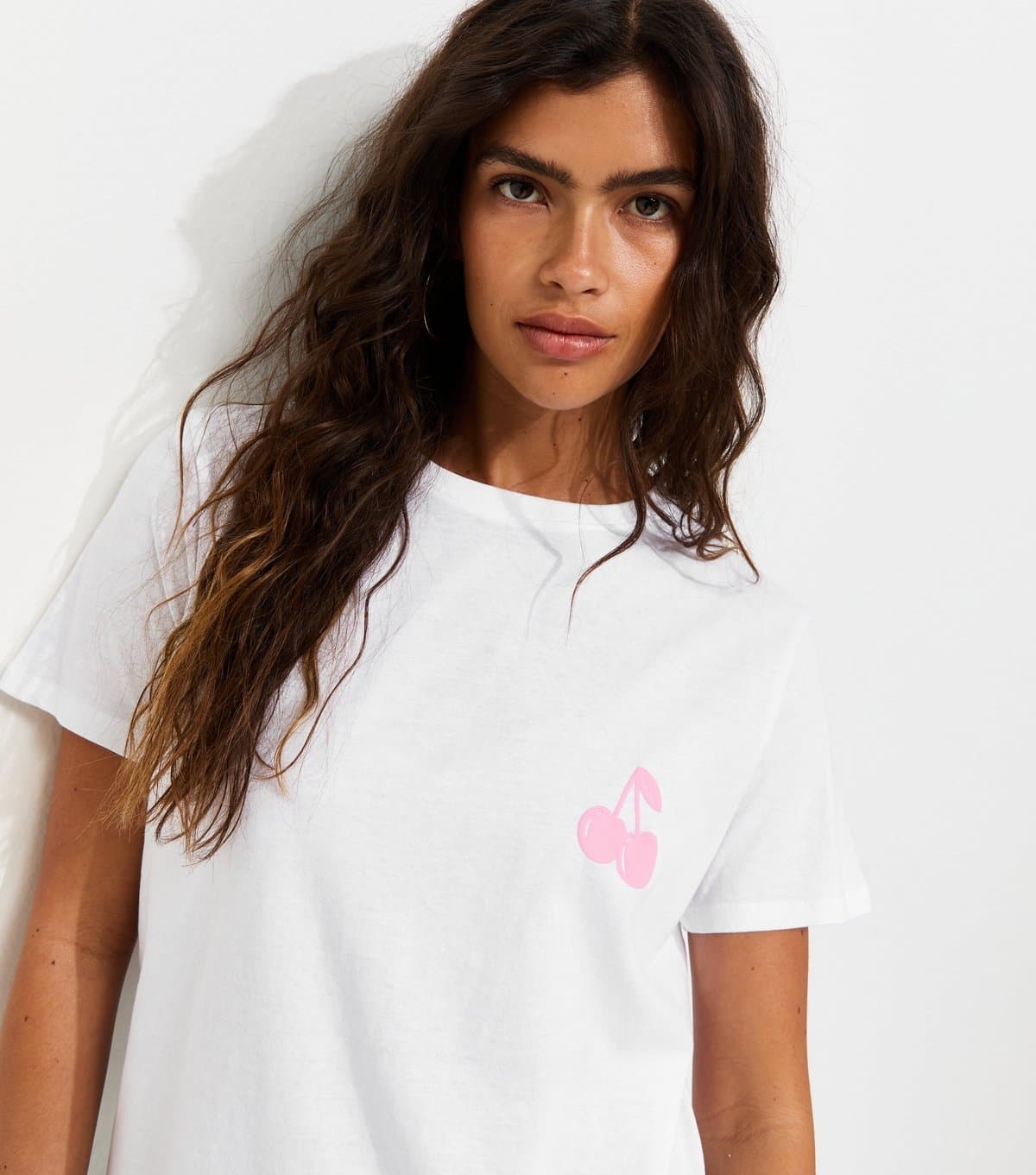 New Look Women's White Cherry Print T-Shirt New Look
