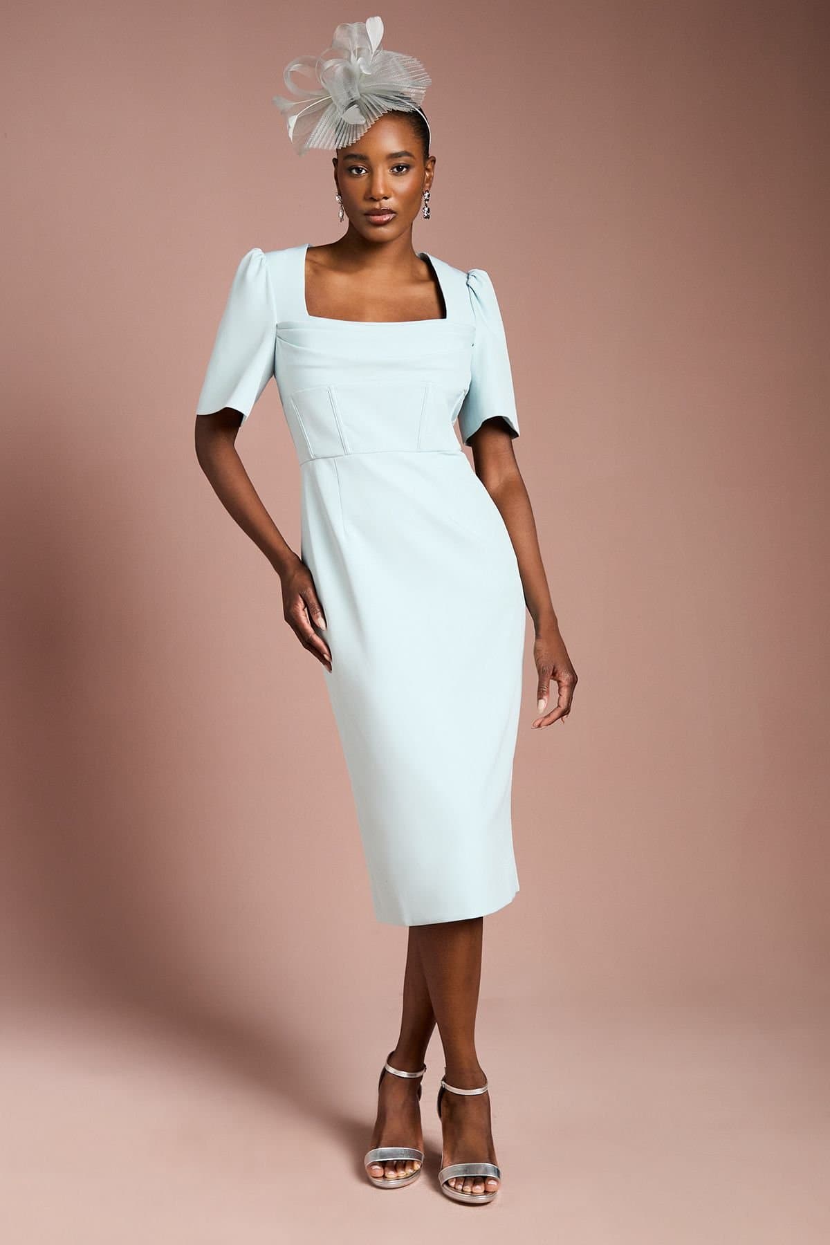 Coast Coast Women's Short Sleeve Corset Pencil Dress in Duck Egg