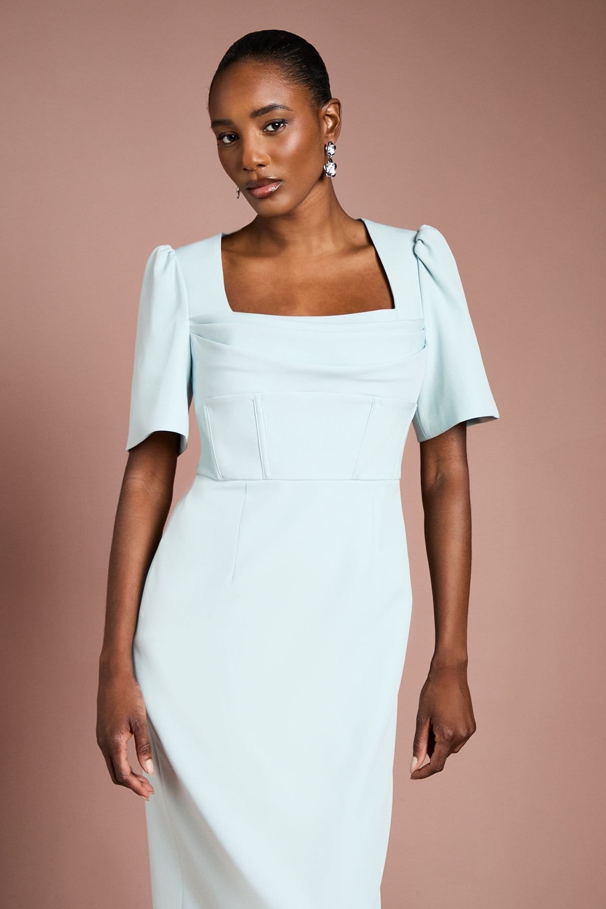 Coast Coast Women's Short Sleeve Corset Pencil Dress in Duck Egg - 4